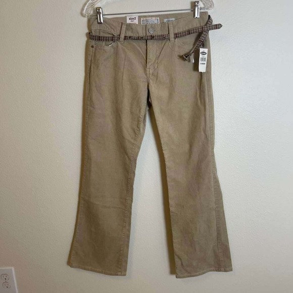 Y2k Streetwear Old Navy Womens Low Waist Boot-Cut Corduroy Pants Tan 2 Short NWT - Picture 1 of 11